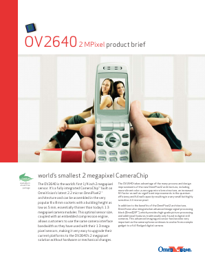 OV2640 Datasheet PDF OmniVision Technologies, Inc.