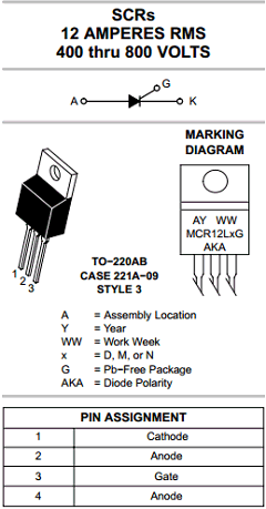 MCR12LNG Datasheet PDF ON Semiconductor