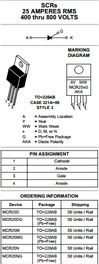 MCR25DG Datasheet PDF ON Semiconductor