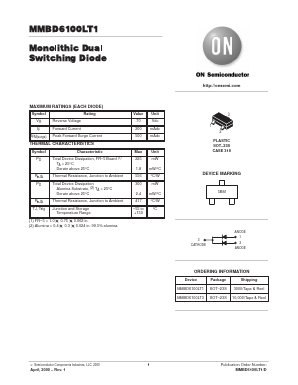 MMBD6100LT1 Datasheet PDF ON Semiconductor