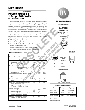 MTD1N50E Datasheet PDF ON Semiconductor