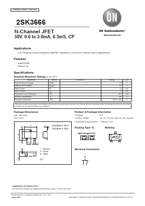 2SK3666 Datasheet PDF ON Semiconductor