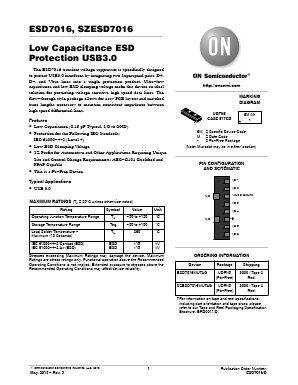 SZESD7016MUTAG Datasheet PDF ON Semiconductor