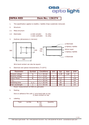 136274 Datasheet PDF OSA Opto Light GmbH
