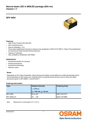 SFH4650-UV Datasheet PDF OSRAM GmbH