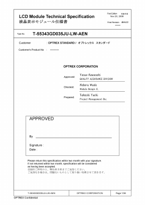 T-55343GD035JU-LW-AEN Datasheet PDF Optrex Corporation
