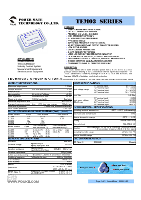 TEM03-48S33 Datasheet PDF Power Mate Technology