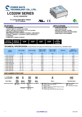 LCD20-48S05W Datasheet PDF Power Mate Technology