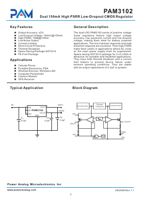 PAM3102-AST26R1 Datasheet PDF Power Analog Micoelectronics