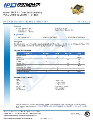 PE71S2022 Datasheet PDF Pasternack Enterprises, Inc.