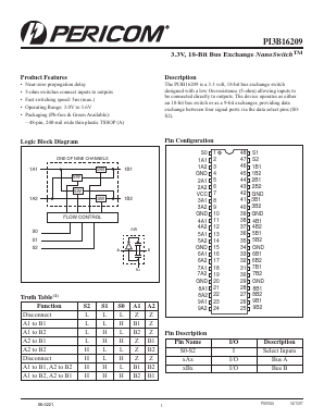 PI3B16209A Datasheet PDF Pericom Semiconductor Corporation