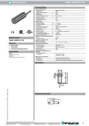 NBB8-18GM50-E2-10M Datasheet PDF Pepperl+Fuchs Inc.