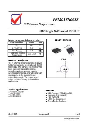 PRM017N06S8 Datasheet PDF PFC Device Inc.