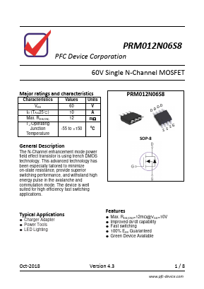 PRM012N06S8 Datasheet PDF PFC Device Inc.
