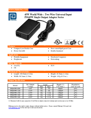 PSS45W-120 Datasheet PDF Phihong USA Inc.