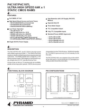 P4C187-70LI Datasheet PDF Semiconductor Corporation