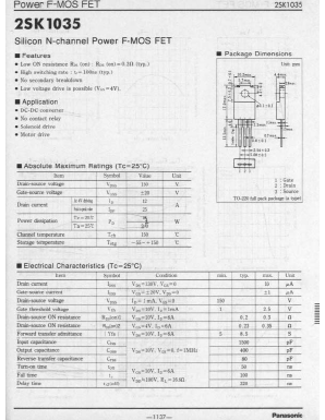 K1035 Datasheet PDF Panasonic Corporation