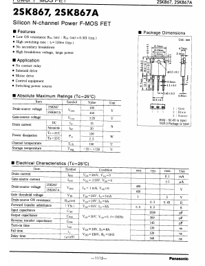 K867A Datasheet PDF Panasonic Corporation