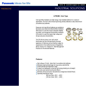 CR1216 Datasheet PDF Panasonic Corporation