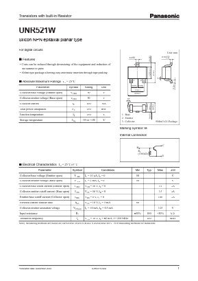 UNR521W Datasheet PDF Panasonic Corporation