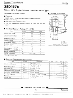 2SD1576 Datasheet PDF Panasonic Corporation