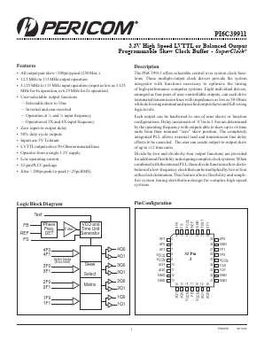 PI6C39911-5J Datasheet PDF Pericom Semiconductor