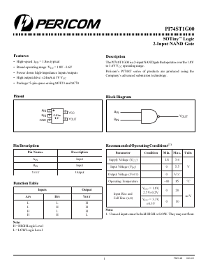 PI74ST1G00CX Datasheet PDF Pericom Semiconductor