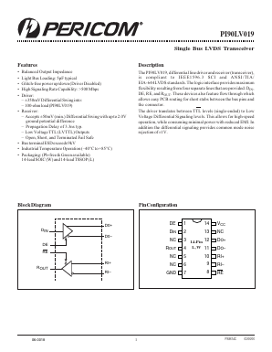 PI90LV019L Datasheet PDF Pericom Semiconductor
