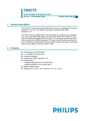 74HC75 Datasheet PDF Philips Electronics