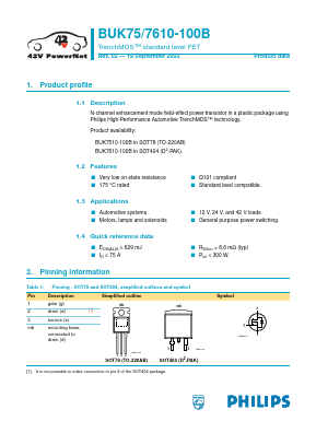 BUK7510-100B Datasheet PDF Philips Electronics