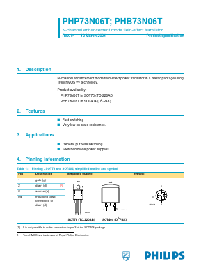 PHP73N06T Datasheet PDF Philips Electronics