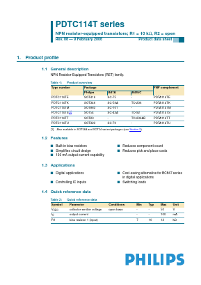 PDTC114TE Datasheet PDF Philips Electronics