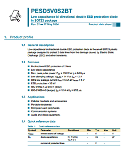 PESD5V0S2BT Datasheet PDF Philips Electronics