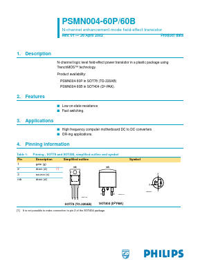 PSMN004-60P Datasheet PDF Philips Electronics
