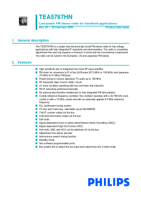 TEA5767HN Datasheet PDF Philips Electronics