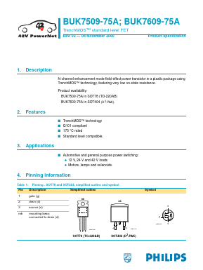 BUK7609-75A Datasheet PDF Philips Electronics
