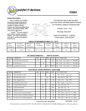 F2003 Datasheet PDF Polyfet RF Devices