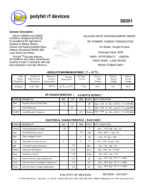 S8201 Datasheet PDF Polyfet RF Devices