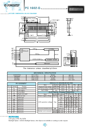 PC1602-G Datasheet PDF Powertip Technology
