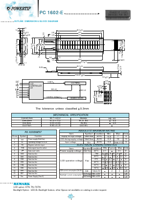 PC1602-E Datasheet PDF Powertip Technology