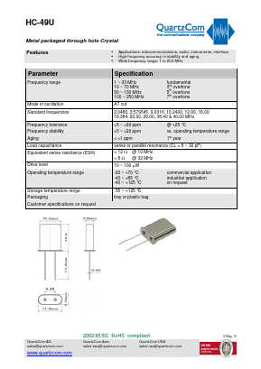 HC-49U Datasheet PDF QUARTZCOM the communications company