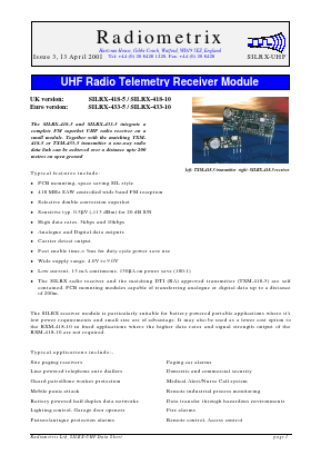 TXM-418-10 Datasheet PDF Radiometrix Ltd