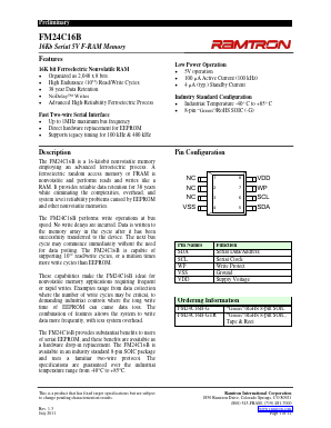 FM24C16B-GTR Datasheet PDF Ramtron International Corporation