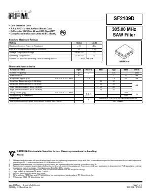 SF2109D Datasheet PDF RF Monolithics, Inc