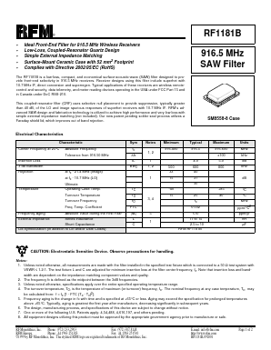 RF1181B Datasheet PDF RF Monolithics, Inc