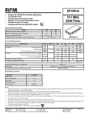 SF1091A Datasheet PDF RF Monolithics, Inc
