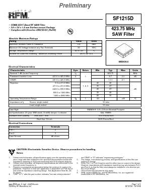 SF1215D Datasheet PDF RF Monolithics, Inc