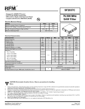 SF2037C Datasheet PDF RF Monolithics, Inc