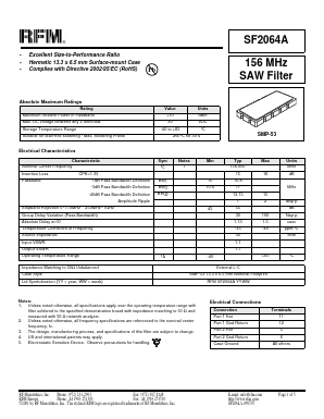 SF2064A Datasheet PDF RF Monolithics, Inc