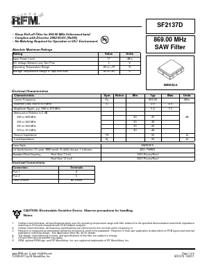 SF2137D Datasheet PDF RF Monolithics, Inc